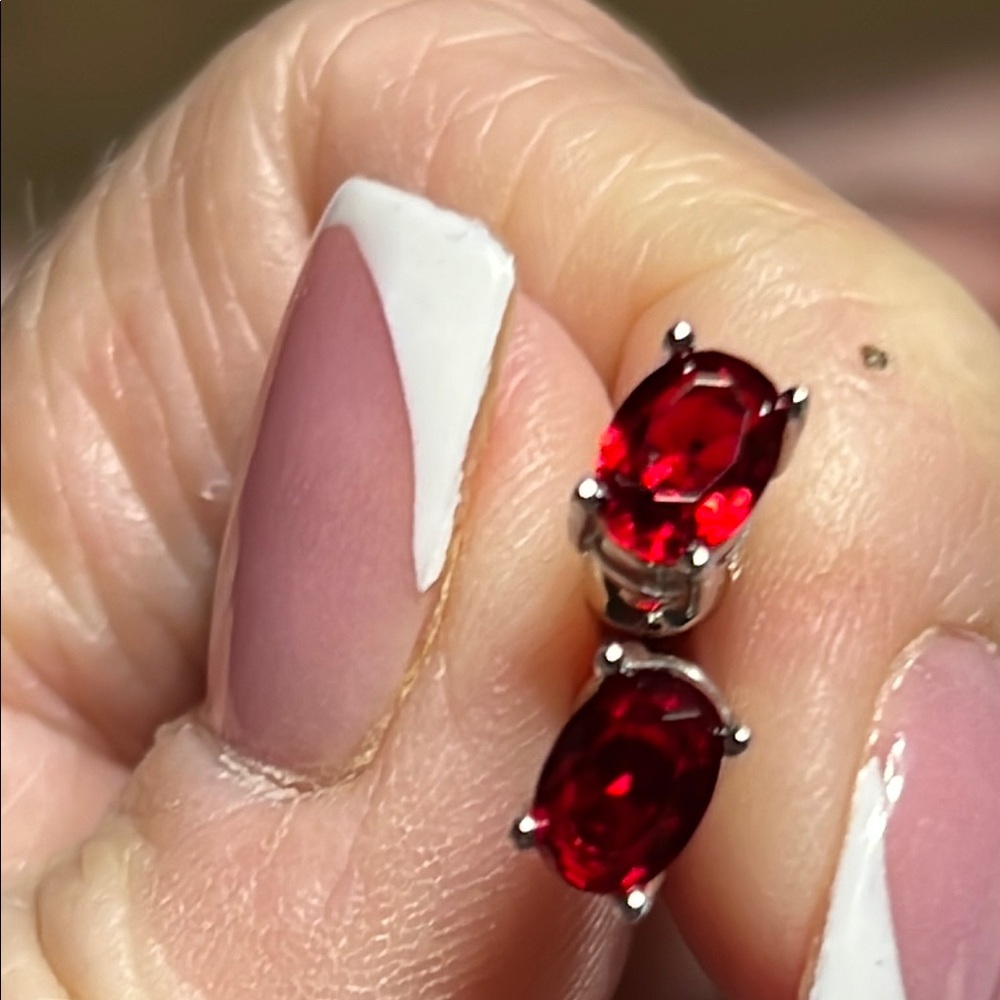 Platinum, Elegant Red Garnet Gemstone Earrings.